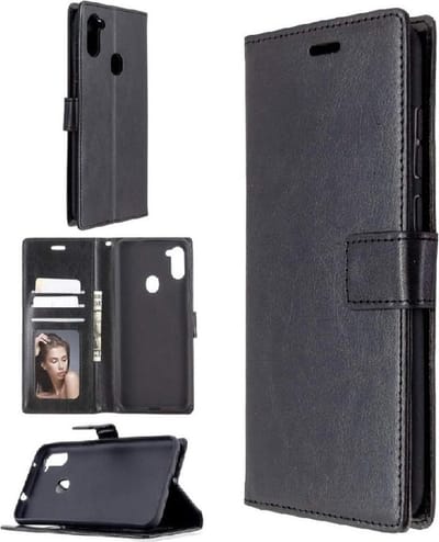 LuxeBass Hoesje geschikt voor Samsung Galaxy A11 hoesje bookcase - Zwart gsm hoesje - telefoonhoes - telefoonhoesjes