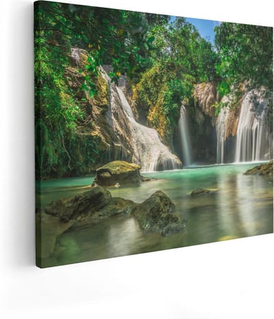 Artaza Canvas Schilderij Bos - 50x40 cm - Wanddecoratie Waterval - Muurdecoratie Landschap - Kamer Accessoires Natuur