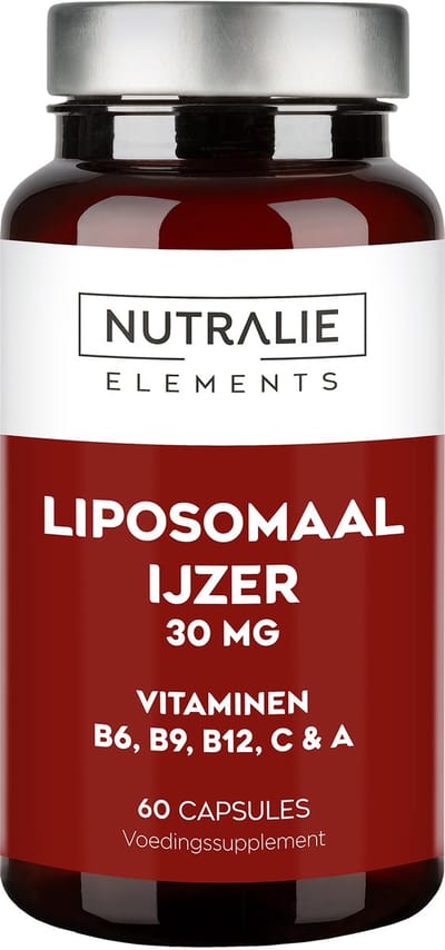 Nutralie Ijzer Liposomaal Elements - 60 Capsules - Supplementen Tegen Vermoeidheid - Mannen en Vrouwen - met Vitamines C, B6, B12, Foliumzuur & Vitamine A