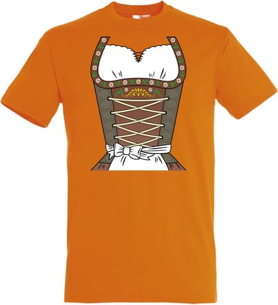 T-shirt Dirndl | Oktoberfest dames heren | Tiroler outfit | Carnavalskleding dames heren | Oranje | maat XS