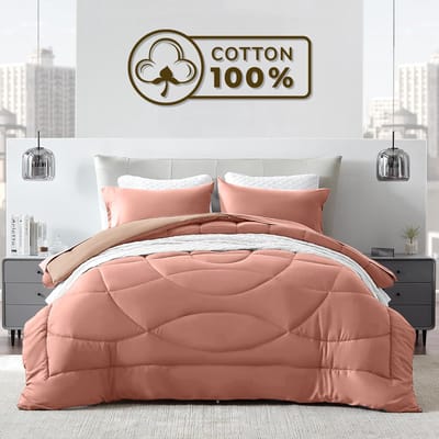 Sleep Comfy Cottiva Series - All Year Dekbed zonder overtrek - Oudroze & Salmon | 140x200 cm - Wasbaar hoesloos dekbed - Binnen & Buiten - 100% Katoen - Met Kussenslopen| Dekbed in Kleur - OEKO Green - Droogt Snel