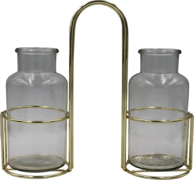 HV Twin Vases in Metal Holder Gold