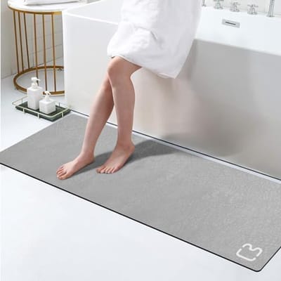 Grijze badmat 40×150cm Extra lange badkamermat Grote Sneldrogende Super Absorberende Antislip Douchemat met Rubberen Rug Matten voor Badkamer Vloer, Bad Douche, Wastafel, Grijs
