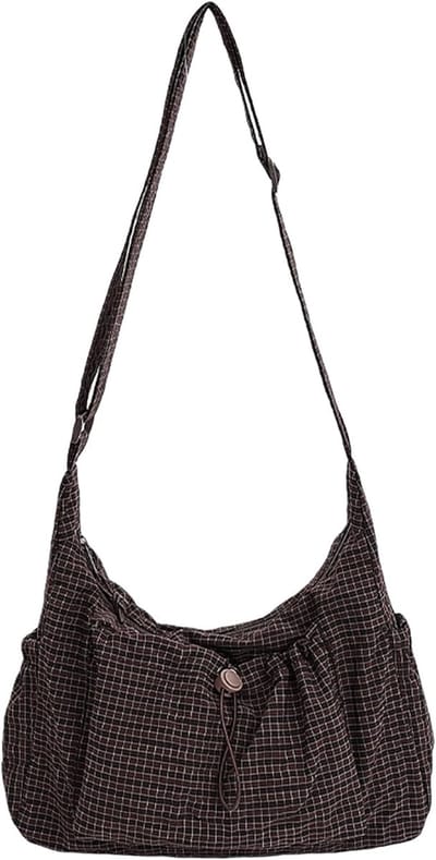 KZQ Stijlvolle Geruite Schoudertas Met Trekkoord Opvouwbaar Crossbody Ontwerp Voor Grote Rugzakken
