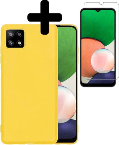Hoesje - Met Screenprotector - Geschikt voor Samsung Galaxy M22 - Sterk & Shockproof - Back Cover - Siliconen Case - Telefoon Hoes - Telefoonhoesjes - Geel