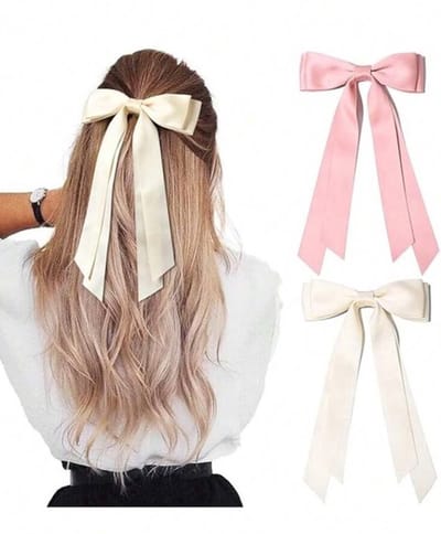Haarband – Haarstrikken – Set van 2 – Roze & Wit – Elastische Haarbanden met Strik – Haarklem - Haarelastiekjes - Haarspeld - Haarband sport - Haaraccessoires voor Meisjes en Dames – Modieus & Comfortabel – One Size
