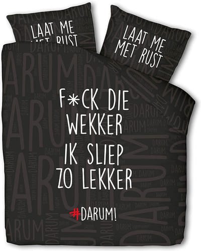 Dekbed-Discounter - #DARUM! Dekbedovertrek 140 x 200/220 cm - Verkoelend Polykatoen - Korte instopstrook - Wassen op 40 graden - Inclusief 1 kussensloop - F*ck die wekker!