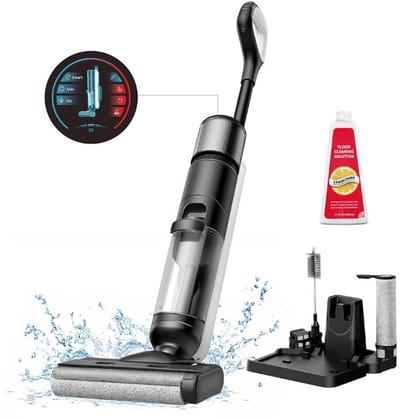 Stofzuiger - Draadloze Vacuum Cleaner - met Zelfreinigend & Dweil Functie - tot 50 min Looptijd - Slimme Vuildetectie - 3 Reinigingsmodi - LCD-scherm - Dubbele Tank - Zelfrijdend - 2500 mAh - 80 dB - 12 Ampère - 28 x 20 x 110cm - Zwart