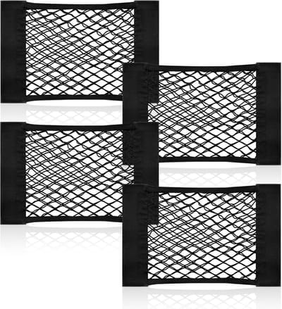 Famanu – Set van 4 mesh auto opbergnetten – 40 x 25 cm – Met klittenband – Universeel bagagenet