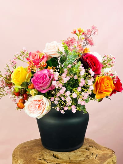 Zijden bloemen boeket "Rosie's Blaze" | 50 cm | Buiten gewoon prachtig & kleurrijk | Prachtige gedetailleerde bloemen | Jarenlang mooi
