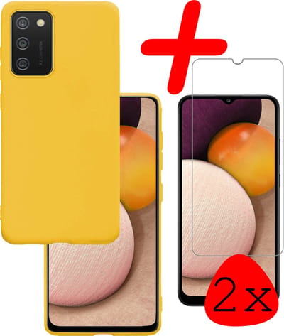 Hoesje Met 2x Screenprotector - Geschikt voor Samsung Galaxy A02s - Sterk & Shockproof - Back Cover - Siliconen Case - Telefoon Hoes - Geel