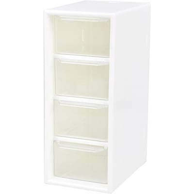 Organisateur de Rangement de Bureau à 4 Tiroirs Petites Boîtes de Rangement Empilables en Plastique Transparent pour la Maison white
