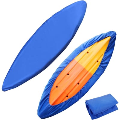 Lot de 2 housses de kayak en tissu Oxford 420D, housses de protection imperméables et anti-poussière pour bateaux de pêche, pour rangement intérieur et extérieur, gris, 3,5 m bleu