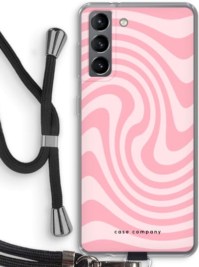Case Company® - Hoesje met koord geschikt voor Samsung Galaxy S21 hoesje met Koord - Swirl Roos - Telefoonhoesje met Zwart Koord - Bescherming aan alle Kanten en Over de Schermrand