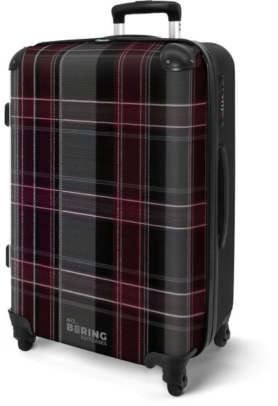 NoBoringSuitcases.com® - Koffer groot - Rolkoffer lichtgewicht - Grijs met rood ruitpatroon - Reiskoffer met 4 wielen - Reis trolley - Grote valies XL - Bagagekoffer op wieltjes - 20 kg bagage - Ruimbagage middelgroot