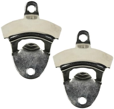 Flessenopener muur - 2x - RVS - 8,5 x 5,5 cm - kroonkrukflessen opener