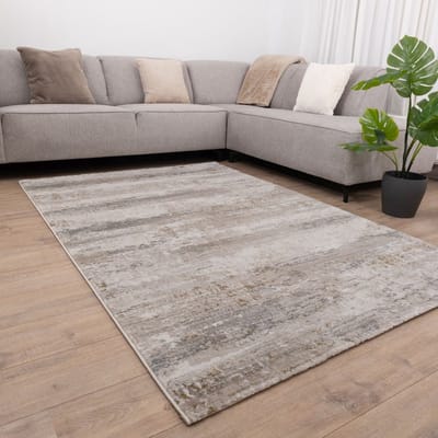 Beige met Grijs Tapijt Laagpolig Vloerkleed Koho Abstract Reality - 80x150cm- Modern - Woonkamer - Salon - Slaapkamer - Eetkamer