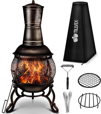 Tillvex- Terrasoven met grill, Goud, 89 cm, Azteekse oven, tuinhaard