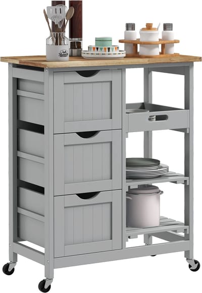 HOMCOM Keukenwagen - MDF - 67x37x85,5cm - Grijs