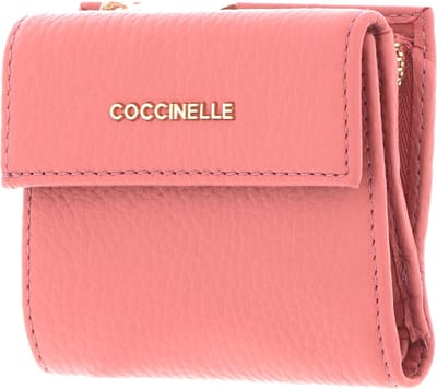 COCCINELLE Leren Portemonnee Metallic Soft Mini Wallet Grainy Leather Camelia Roze