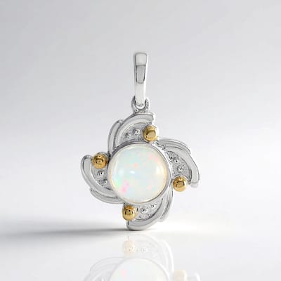 Cavill - Zilveren hanger met Welo-opaal 0 844 ct - 925 Sterling zilver met 14K gouden granulaat - Ronde cabochon Ethiopisch - Elegant en uniek sieraad