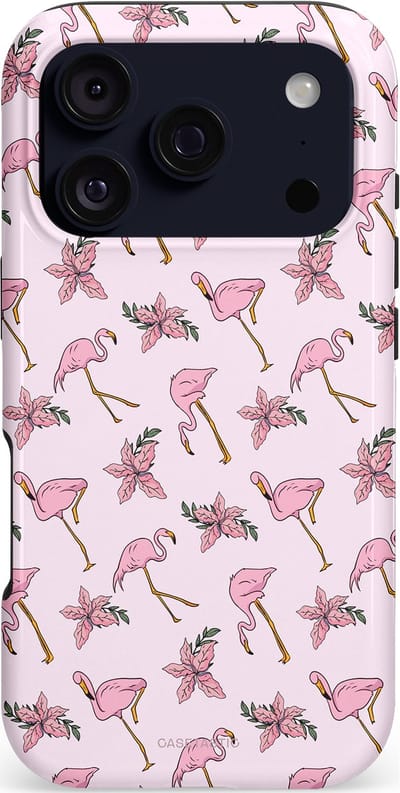 Casetastic hoesje geschikt voor Apple iPhone 17 Pro - MagSafe - Dubbellaagse bescherming - Tropisch Roze Flamigo Bloemen Paradijs - Fashion Case - Lichtgrijs Wit Lichtroze