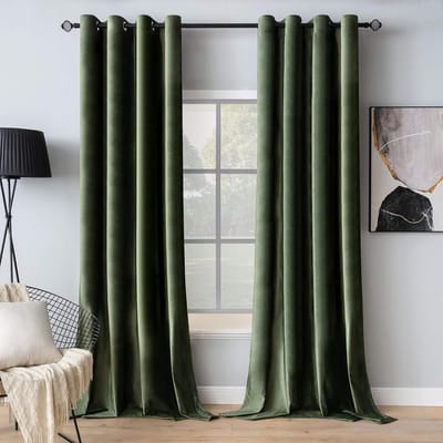 Famanu – Verduisteringsgordijnen - fluweel - ondoorzichtig - met ringen - thermogordijn - ringgordijn - voor slaapkamer en woonkamer - 2 stuks - 140 x 260 cm (b x h) - matchagroen
