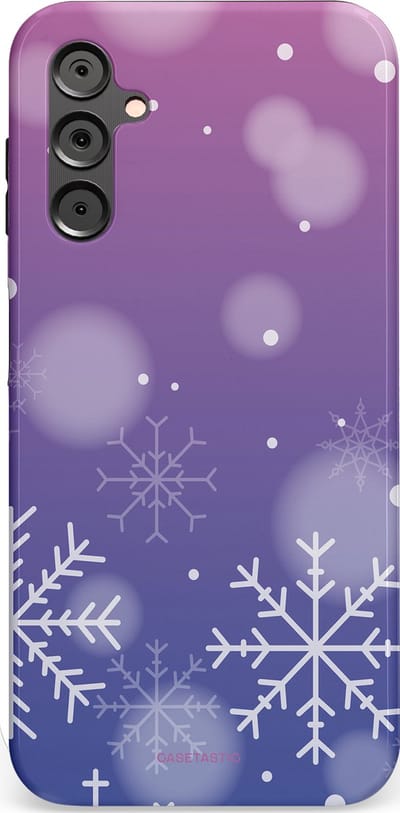 Casetastic hoesje geschikt voor Samsung Galaxy A14 (2023) 5G / Samsung Galaxy A14 (2023) 4G - Dubbellaagse bescherming - Winter Sneeuw Paarse Roze Gloed - Fashion Case - Lavendel
