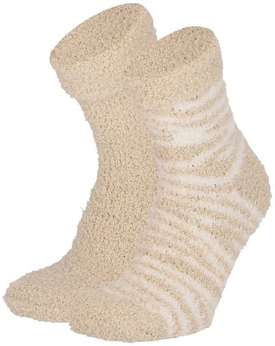 Apollo Dames bedsokken/huissokken - 2-pak - beige/wit - maat 36-41