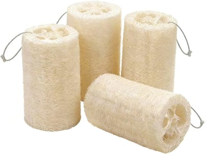 Natuurlijke luffa-spons 10 cm - 4 stuks voor lichaamsverzorging, keuken en badkamer, ideale scrubber en zeephouder