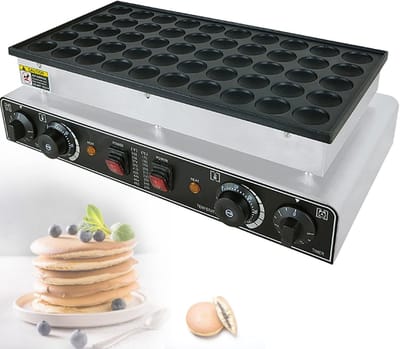 Mini Pannenkoekenmaker - Poffertjesplaat Wafelijzer - Snacks Bakken - Antiaanbaklaag Timer - 50 Gaten - Zilver