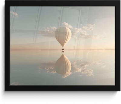 Poster in lijst - Fotolijst 40x30 cm - Posters - Luchtballon - Wolken - Water - Blauw - Posterlijst zwart - Decoratie - Wanddecoratie woonkamer - Muurdecoratie slaapkamer