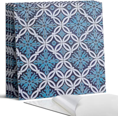 Coloray Wandpanelen Zelfklevend - Geometrisch patroon met een bloemenmotief. Zelfklevende Wandpanelen - 50 cm x 50 cm - Blauw Wandpaneel PVC - 5 stuks - Texturen Wandpanelen Zelfklevend - Wandpaneel Keuken - Wandpanelen Badkamer