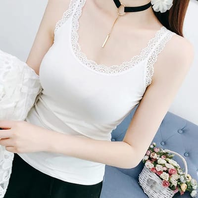 Hemdje Plus Size Lingere Tank Top Kanten Band Wit Zwart Slaap Vest Bralette Crop Top Sexy Camis Slanke Corset hemd Tanks S wit