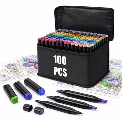 Alcohol Markers 100 Stuks - Stiften - Twinmarkers - Dubbelzijdige Tekenset met Schoudertas - Hobby & Professionele Set - Kleuren voor kinderen en volwassenen - Multicolor