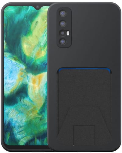 Geschikt voor Oppo Find X2 Neo Telefoonhoesje met Verstelbare Leren Pasjeshouder - Flexible Back Cover Case Siliconen TPU with Adjustable Leather Cardslot - Zwart - Smartphonica geschikt voor Oppo Find X2 Neo