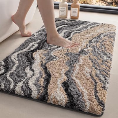 Extra zachte en waterabsorberende badmat 60x110 cm, antislip, machinewasbaar, ideaal voor badkamer en douche, grijs en beige