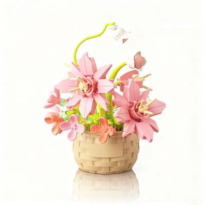 Namajunas - Mini Kunstbloemen Bloemenmand - Bouwsets Volwassenen - Botanical Flowers Collection - Botanical Bloemen - Bouwsets - Roze Oosterse Lelie - Niet geschikt voor LEGO - Decoratie voor Huis, Cadeau, Kerst, Pasen, Valentijnsdag