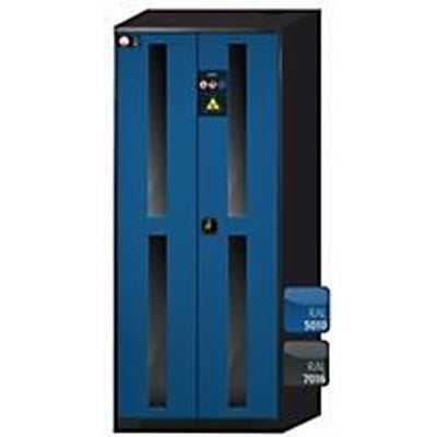 asecos CS-CLASSIC-G chemische voorraadkast, scharnierende deuren met glazen uitsparing, gentiaanblauw front, B 810 x D 520 x H 1950 mm