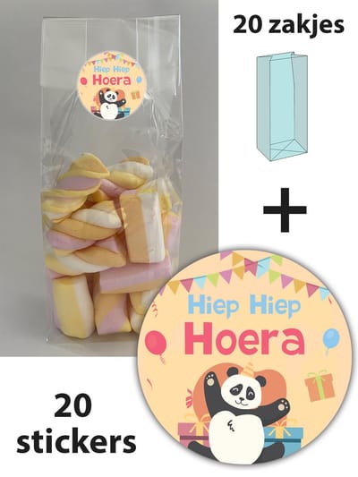 Uitdeelzakjes Kinderfeestje met sluitstickers - 20 stickers & 20 zakjes - cellofaanzakjes - Transparant - snoepzakjes - traktatie zakjes - Inpakzakje - kinderfeestje - Panda - Uitdeelzakjes kinderfeestje