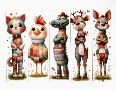 Unieke Patchwork Dieren Bladwijzers Set - Schattige Boekenleggers met Hartjes - Cadeau Kinderen & Boekenliefhebbers (5 Stuks)
