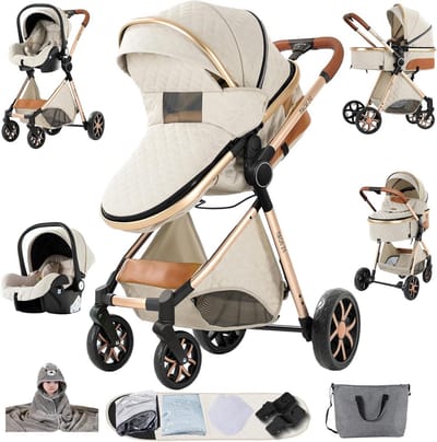 3-in-1 Kinderwagen voor Pasgeborenen met Bidirectionele Duwfunctie - Lichtgewicht en Comfortabel