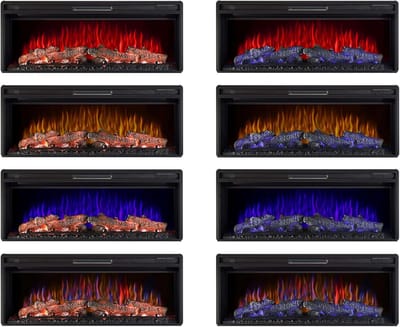 Elektrische Inbouwhaard Medahomestore FlameView AF42 Multicolor – 3D LED Vlammen, Verwarming 1600W, Realistisch Haardvuur, Infraroodverwarming, Timer, Thermostaat & Afstandsbediening – 1067x425 mm – Zwart