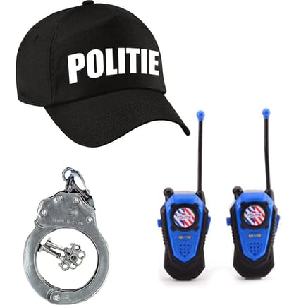 Politie verkleed setje - pet met accessoires - voor kinderen - Verkleedkleding artikelen - Walkie Talkie set