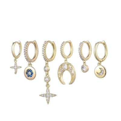 Aramat Jewels | Oorringen | Set van Stars & Moon Oorbellen set | | | |12mm | | | Verkleurd niet