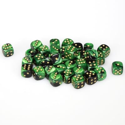 Chessex Gemini Zwart-Groen/Goud D6 12mm Dobbelsteenset (36 stuks)