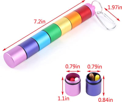 Scoby - Pillendoosje - Draaibaar Pillentorentje - Aluminium - 8 Vakken - Met Karabijnhaak - Multicolor