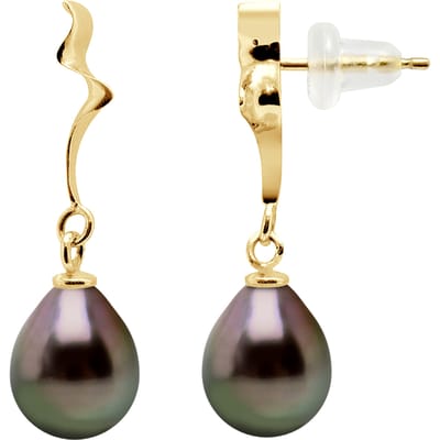 Oorbellen Tahitian Parels 9-10 mm Pears Geel Goud 18 Karaat