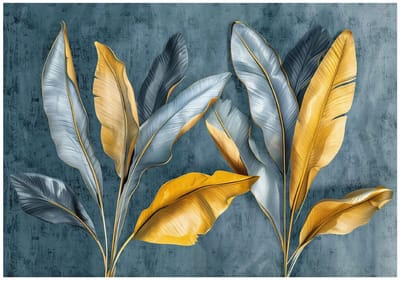 WALLARENA - Fotobehang - 150x105 cm - Fototapete met gouden bananenbladeren voor slaapkamer en salon, vliesbehang