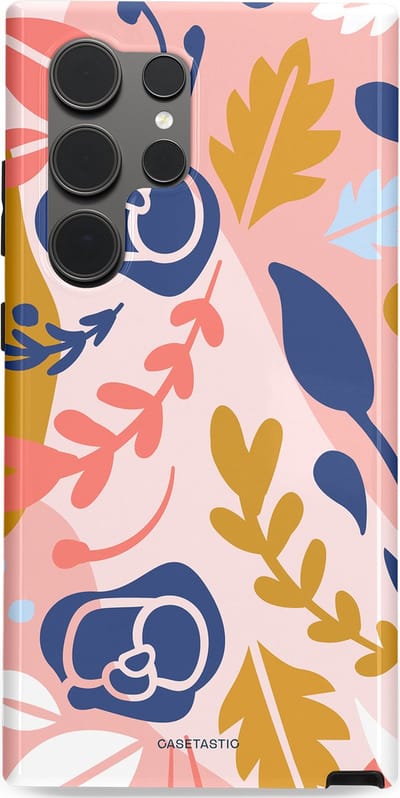 Casetastic Hoesje Geschikt voor Samsung S24 Ultra - Stijlvolle Beschermende Duo-layer Case - Roze Bladeren